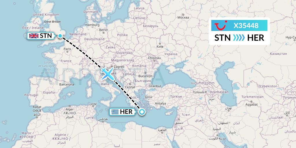 X35448 TUI fly Germany Flight Map: London to Heraklion