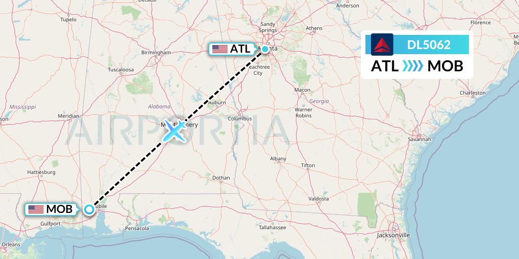 DL5062 Delta Air Lines Flight Map: Atlanta to Mobile