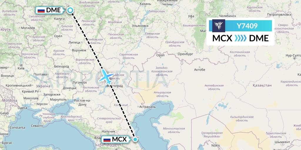 Y7409 NordStar Flight Map: Makhachkala to Moscow