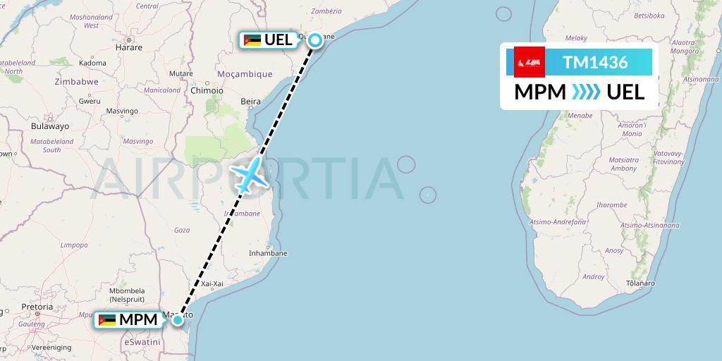 TM1436 LAM Mozambique Airlines Flight Map: Maputo to Quelimane