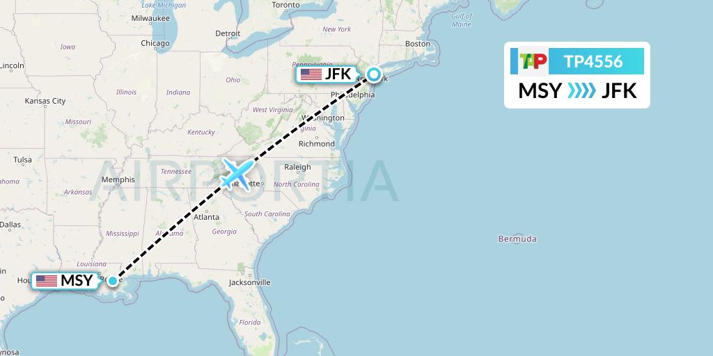 TP4556 TAP Portugal Flight Map: New Orleans to New York