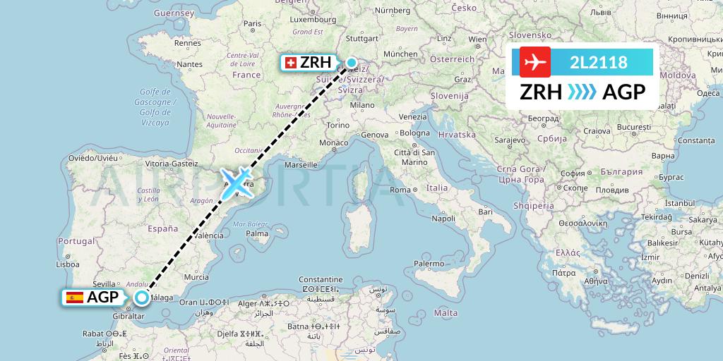 2L2118 Helvetic Airways Flight Map: Zurich to Malaga