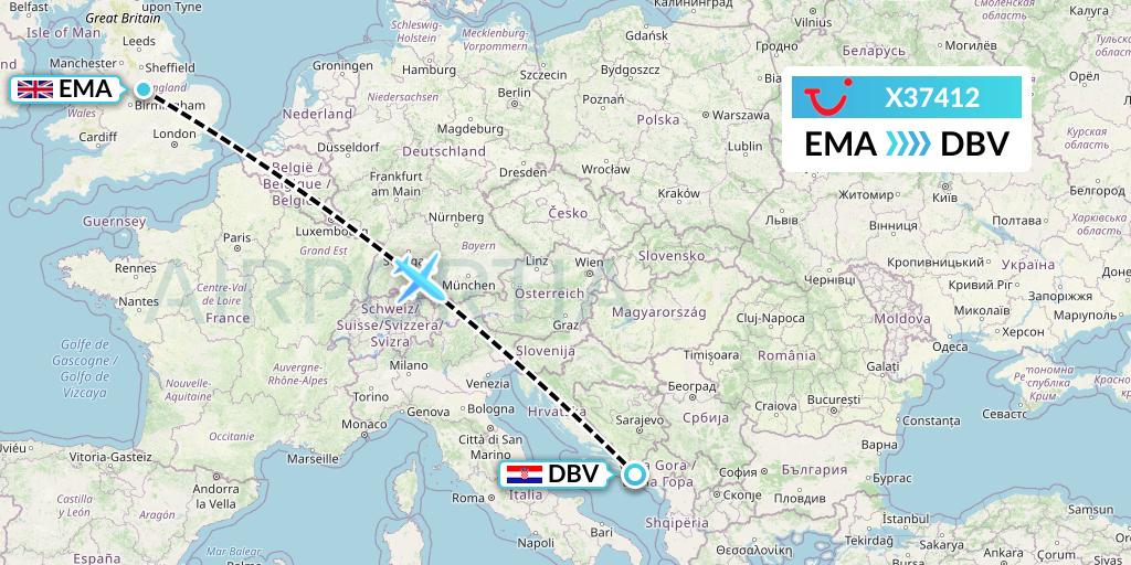 X37412 TUI fly Germany Flight Map: East Midlands to Dubrovnik