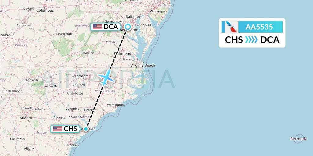AA5535 American Airlines Flight Map: Charleston to Washington