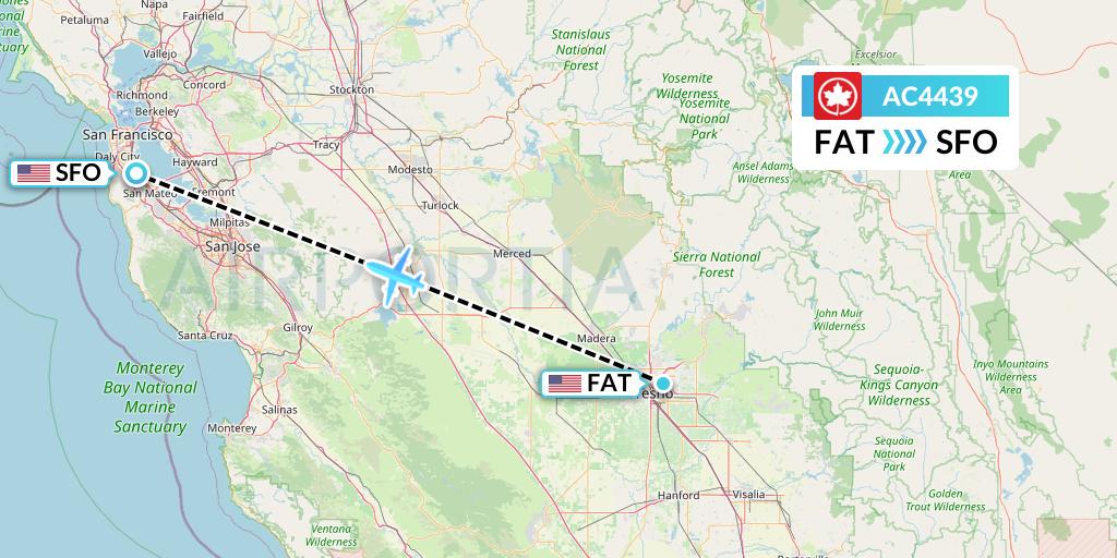 AC4439 Air Canada Flight Map: Fresno to San Francisco