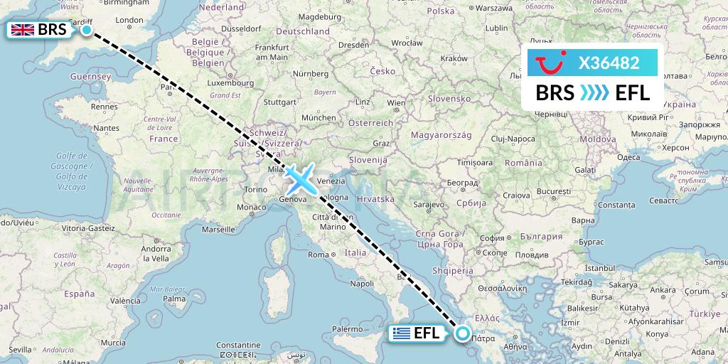 X36482 TUI fly Germany Flight Map: Bristol to Kefalonia