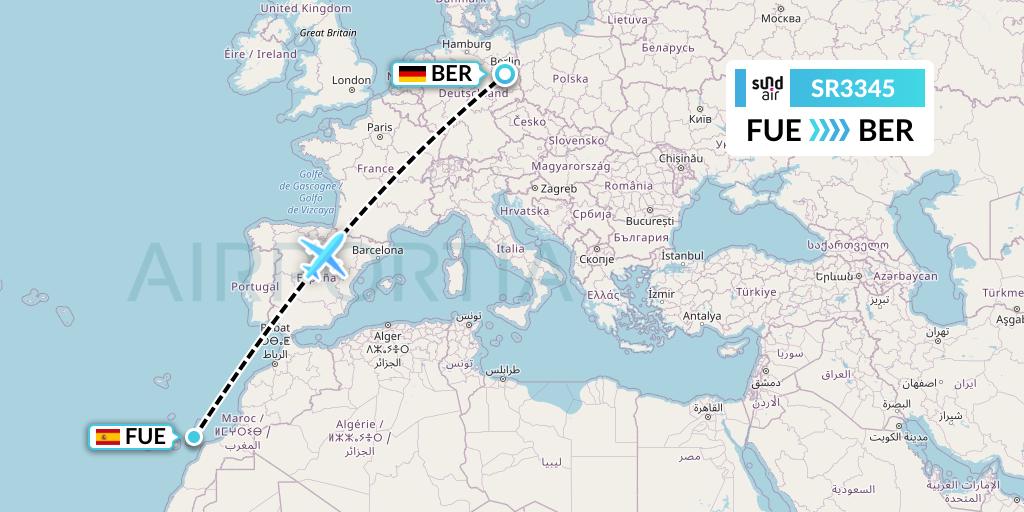 SR3345 SundAir Flight Map: Fuerteventura to Berlin