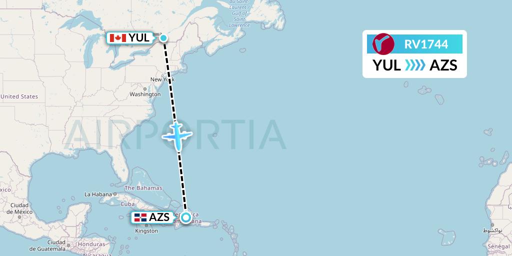 RV1744 Air Canada Rouge Flight Map: Montreal to Samana
