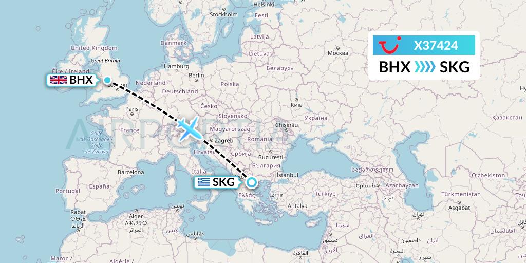 X37424 TUI fly Germany Flight Map: Birmingham to Thessaloniki