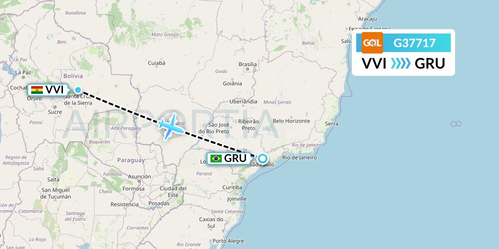 G37717 GOL Transportes Aeros Flight Map: Santa Cruz to Sao Paulo