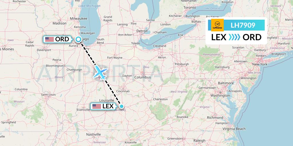 LH7909 Lufthansa Flight Map: Lexington to Chicago