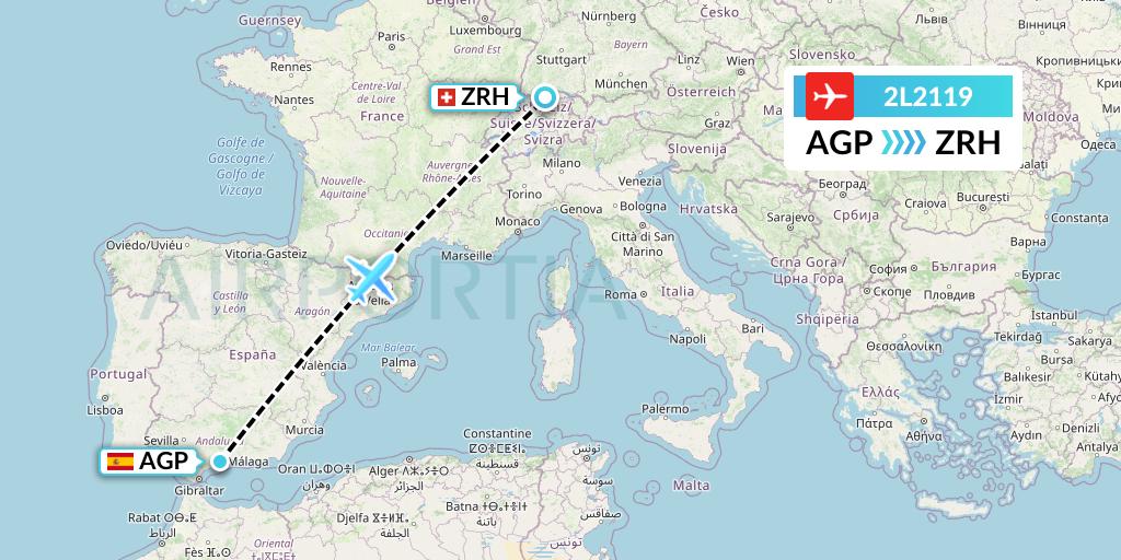2L2119 Helvetic Airways Flight Map: Malaga to Zurich