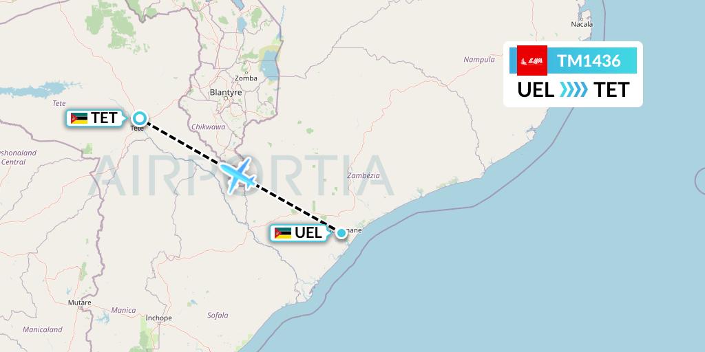 TM1436 LAM Mozambique Airlines Flight Map: Quelimane to Tete