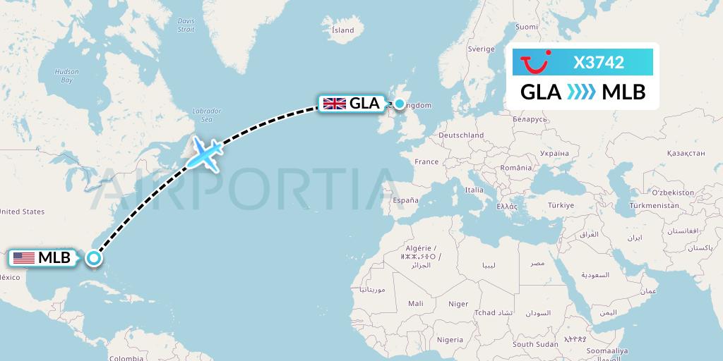 X3742 TUI fly Germany Flight Map: Glasgow to Melbourne