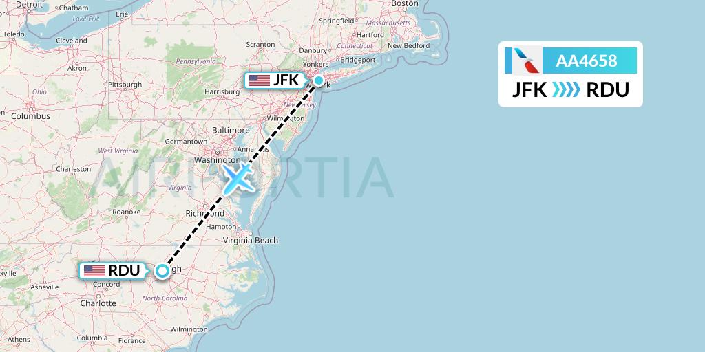 AA4658 American Airlines Flight Map: New York to Raleigh-Durham