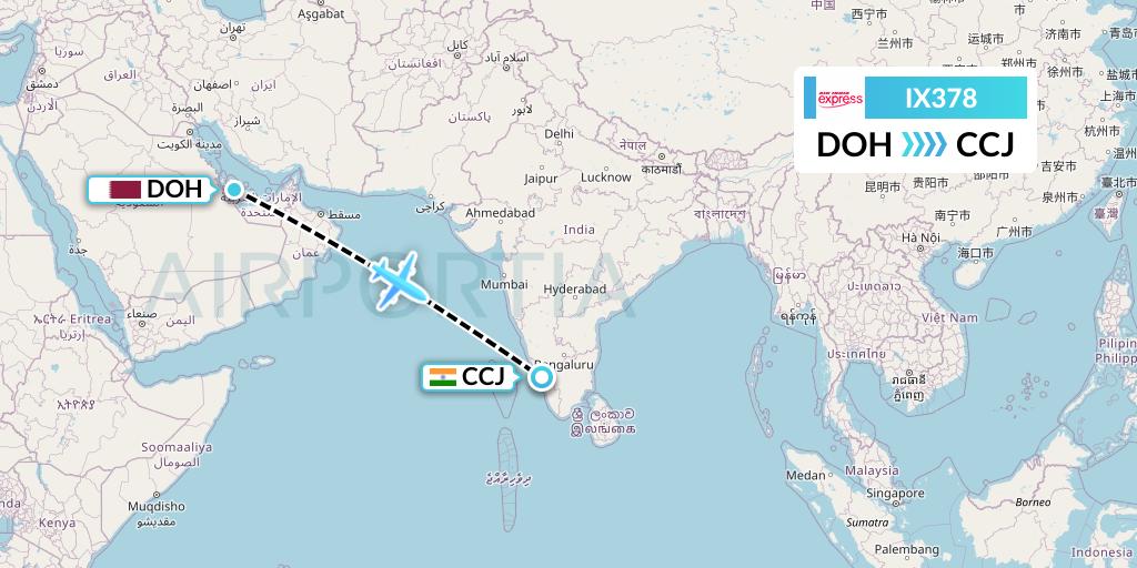 IX378 Air India Express Flight Map: Doha to Kozhikode