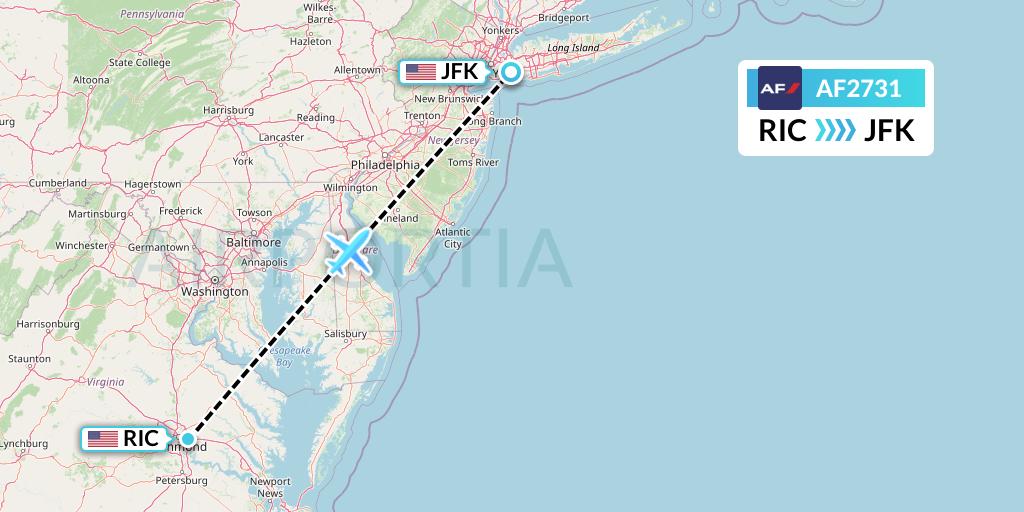 AF2731 Air France Flight Map: Richmond to New York