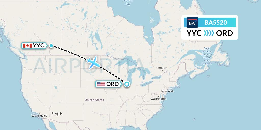 BA5520 British Airways Flight Map: Calgary to Chicago