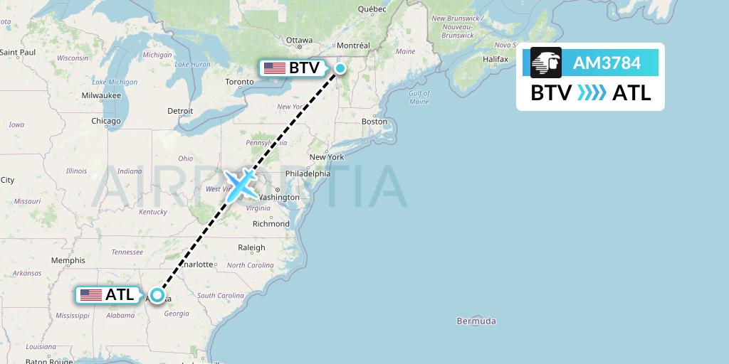 AM3784 Aeromexico Flight Map: Burlington to Atlanta