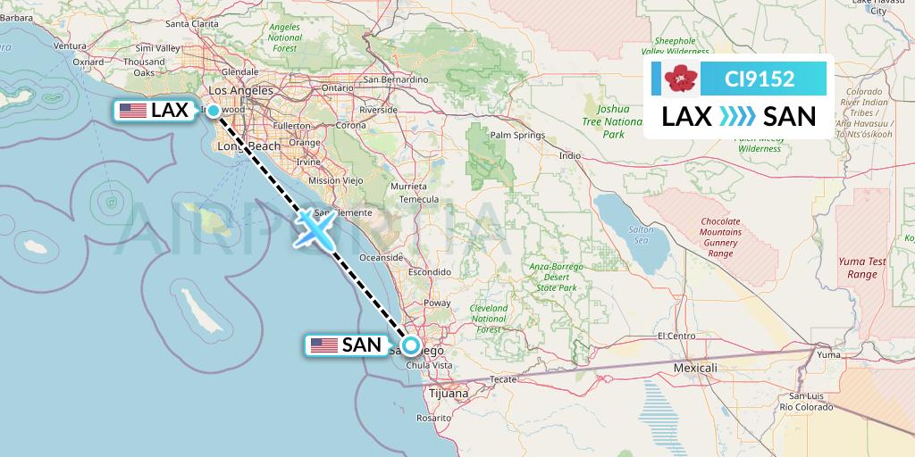 CI9152 China Airlines Flight Map: Los Angeles to San Diego