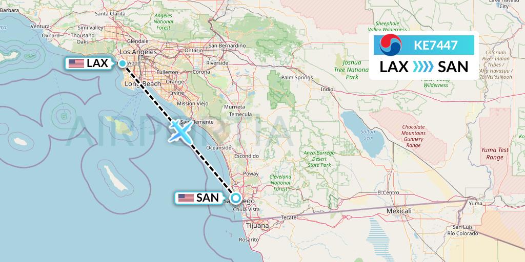 KE7447 Korean Air Flight Map: Los Angeles to San Diego