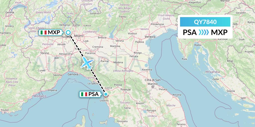 QY7840 European Air Transport Flight Map: Pisa to Milan