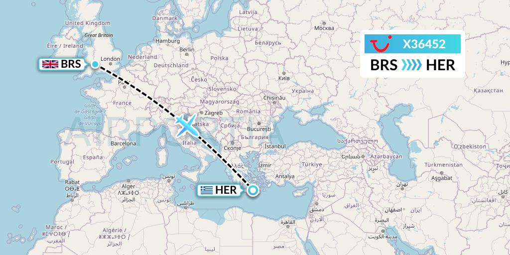 X36452 TUI fly Germany Flight Map: Bristol to Heraklion