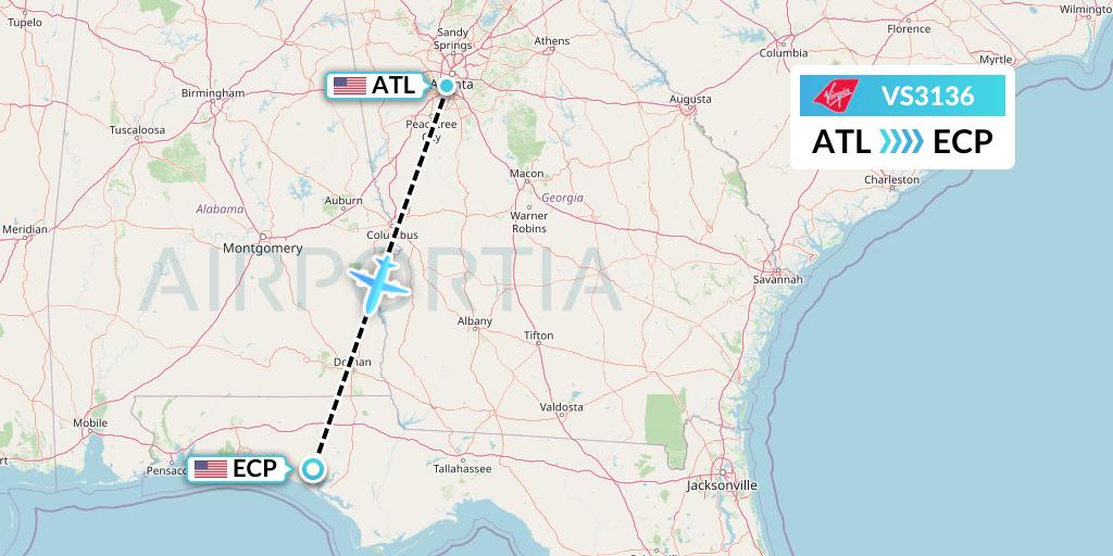 VS3136 Virgin Atlantic Airways Flight Map: Atlanta to Panama City
