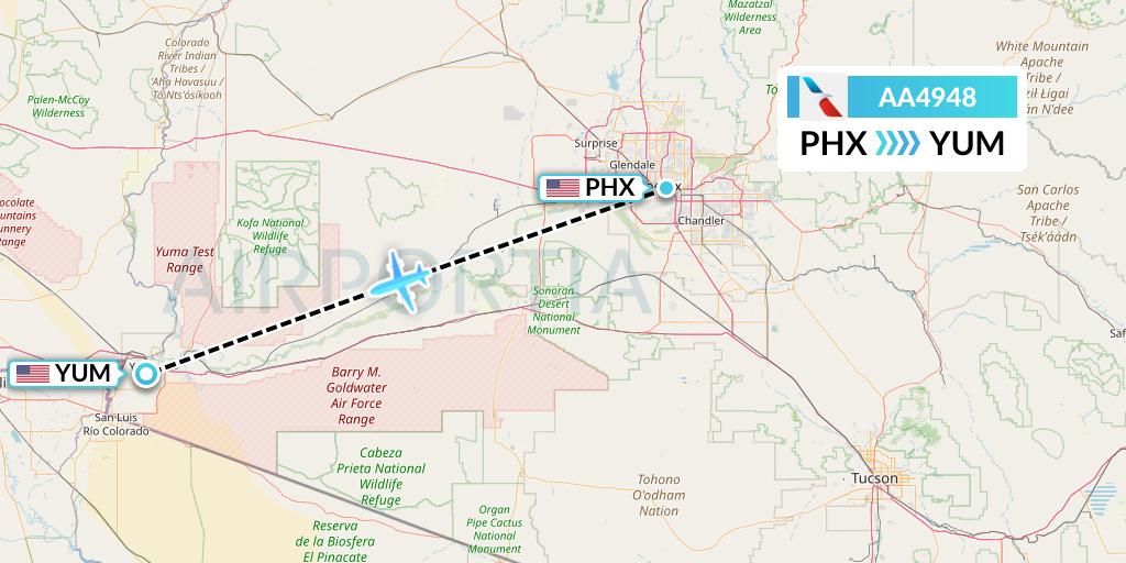 AA4948 American Airlines Flight Map: Phoenix to Yuma