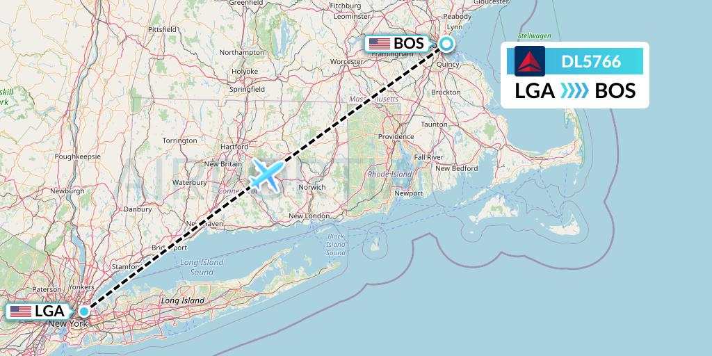 DL5766 Delta Air Lines Flight Map: New York to Boston