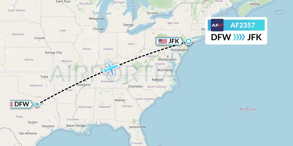 AF2357 Air France Flight Map: Dallas to New York