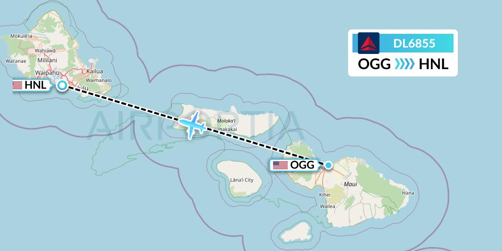 DL6855 Delta Air Lines Flight Map: Kahului to Honolulu