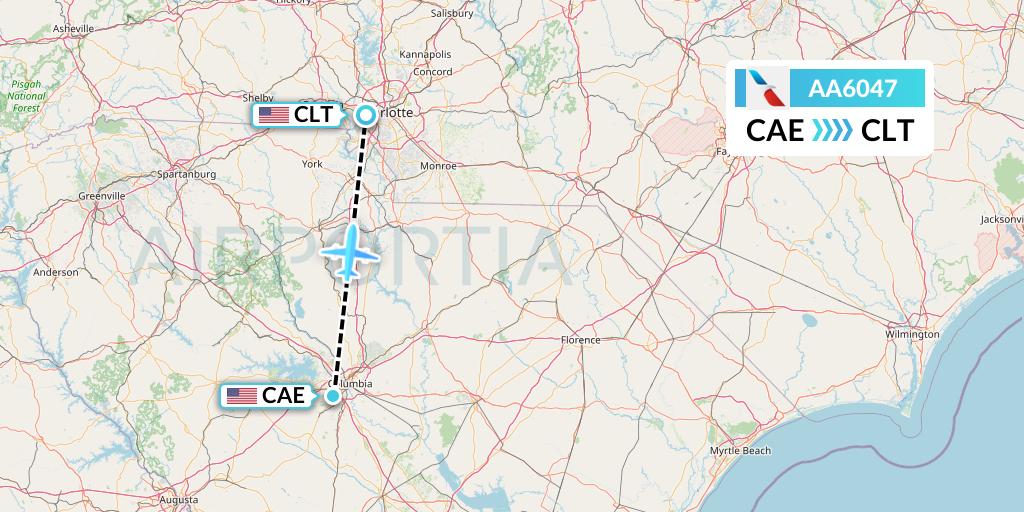 AA6047 American Airlines Flight Map: Columbia to Charlotte