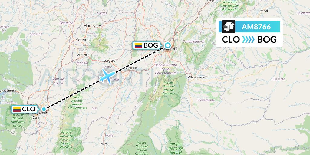 AM8766 Aeromexico Flight Map: Cali to Bogota