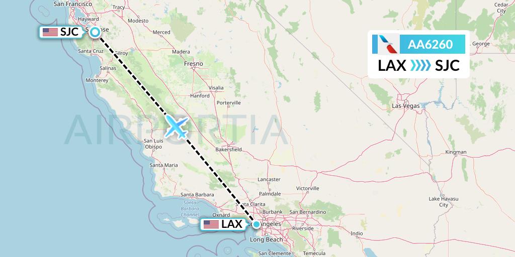 AA6260 American Airlines Flight Map: Los Angeles to San Jose