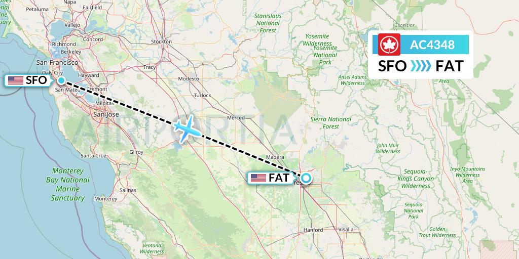 AC4348 Air Canada Flight Map: San Francisco to Fresno