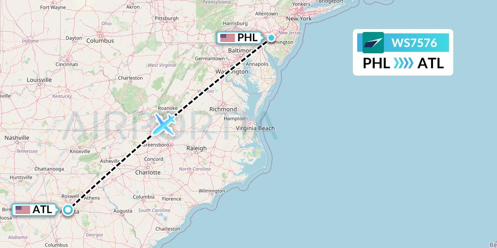 WS7576 Flight Status WestJet Philadelphia to Atlanta (WJA7576)