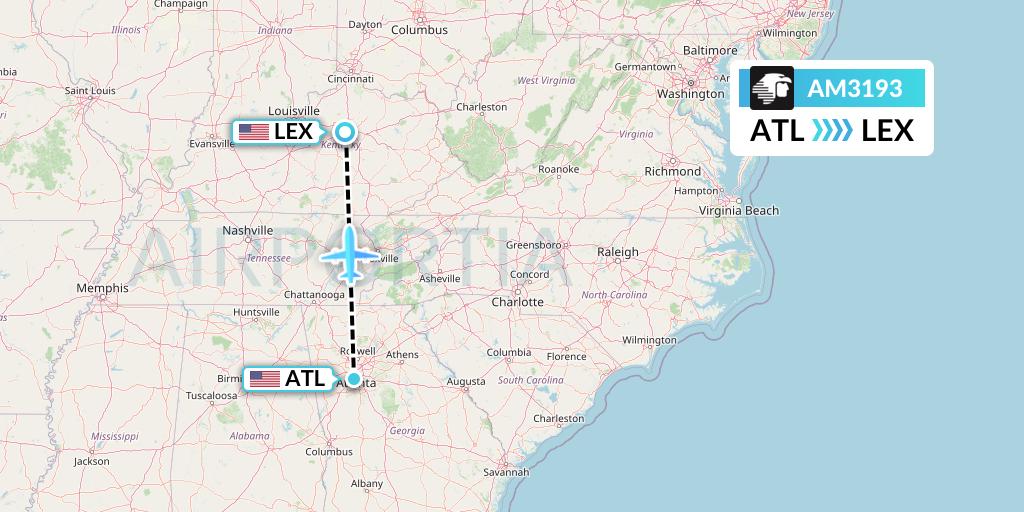 AM3193 Aeromexico Flight Map: Atlanta to Lexington