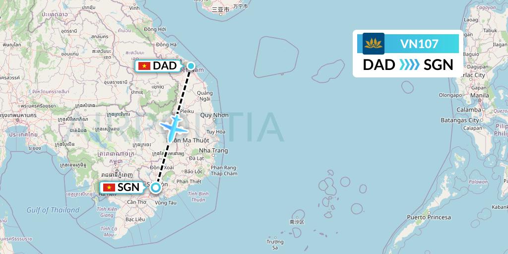 VN107 Vietnam Airlines Flight Map: Da Nang to Ho Chi Minh City