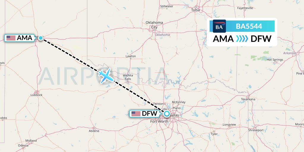 BA5544 British Airways Flight Map: Amarillo to Dallas
