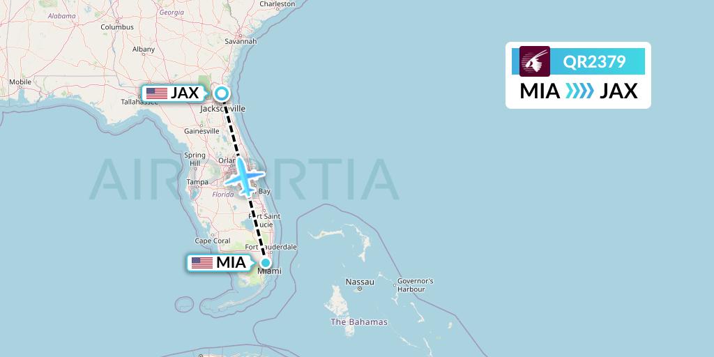 QR2379 Qatar Airways Flight Map: Miami to Jacksonville
