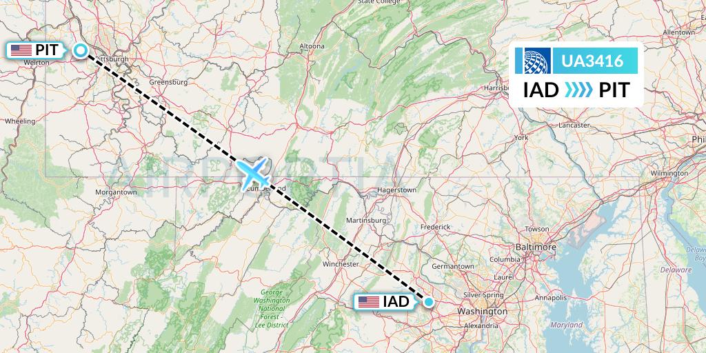 UA3416 United Airlines Flight Map: Washington to Pittsburgh