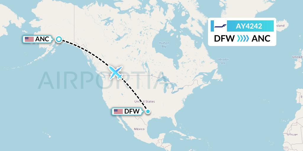 AY4242 Finnair Flight Map: Dallas to Anchorage