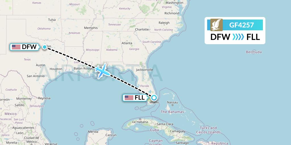 GF4257 Gulf Air Flight Map: Dallas to Fort Lauderdale