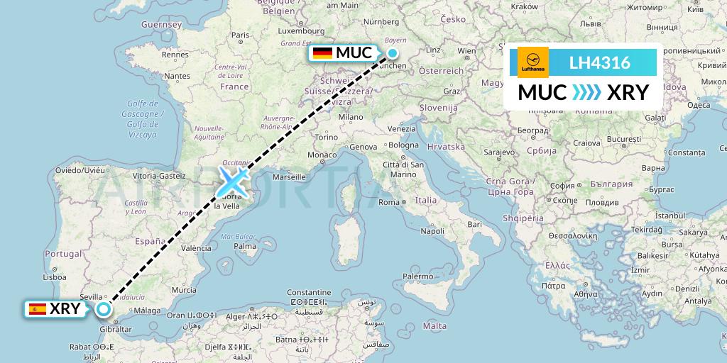 LH4316 Lufthansa Flight Map: Munich to Jerez