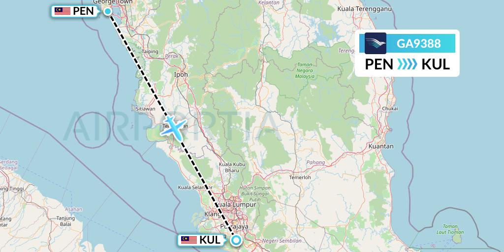 GA9388 Garuda Indonesia Flight Map: Penang to Kuala Lumpur