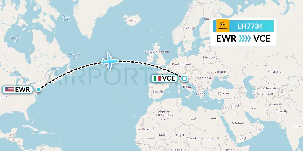 LH7734 Lufthansa Flight Map: New York to Venice