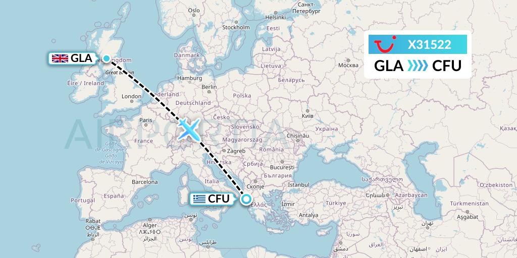 X31522 TUI fly Germany Flight Map: Glasgow to Corfu