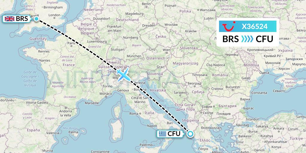 X36524 TUI fly Germany Flight Map: Bristol to Corfu