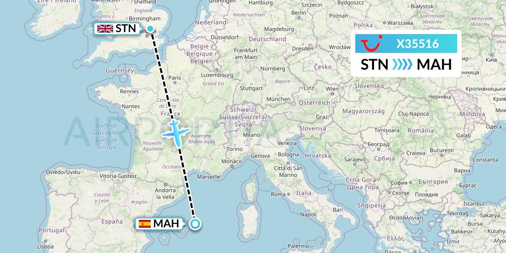 X35516 TUI fly Germany Flight Map: London to Mahon
